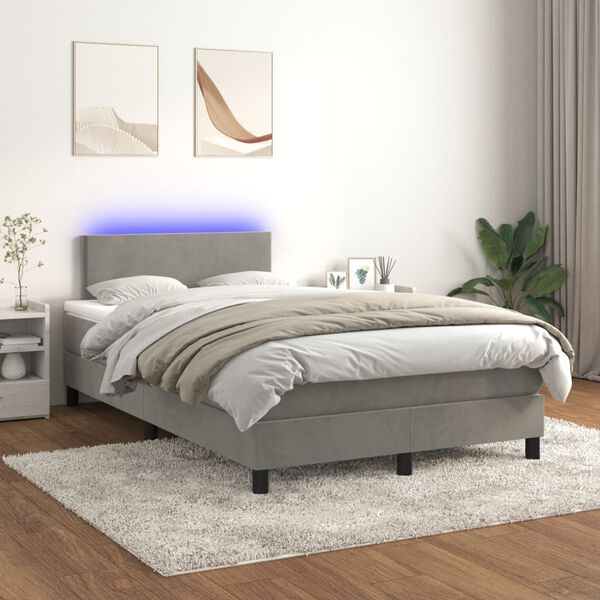 vidaXL Boxspring met matras en LED fluweel lichtgrijs 120x200 cm