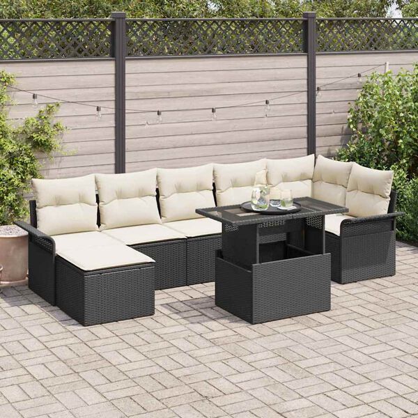 vidaXL Tuin Sofa Set met kussen 8 pcs Zwart Poly riet