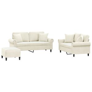 vidaXL 3-delige Loungeset met kussens fluweel cr&egrave;mekleurig