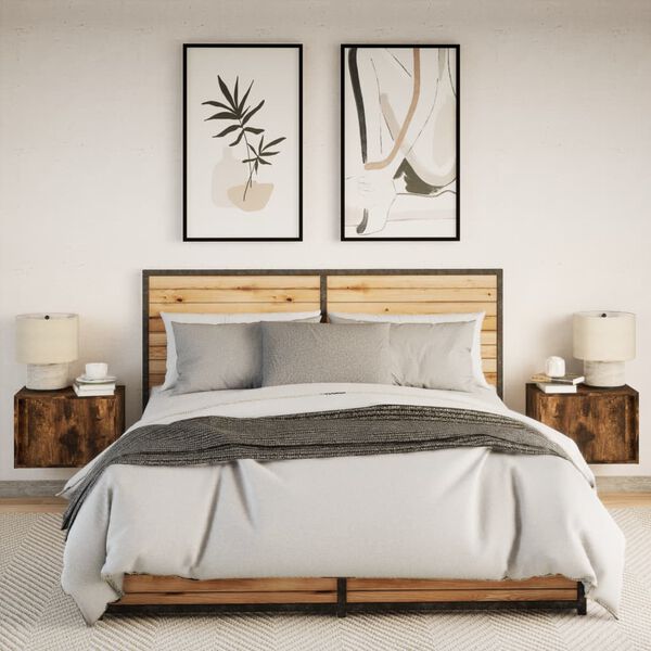 vidaXL Nachtkastjes met LED's 2 st wandgemonteerd gerookt eikenkleurig