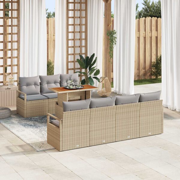 vidaXL Tuin Sofa Set met opslag 8 pcs Beige Poly riet