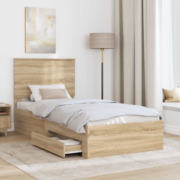 vidaXL Bedframe met hoofdeinde Sonoma Eiken 90 x 200 cm Bewerkt hout