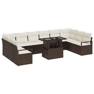vidaXL Tuin Sofa Set met kussen 11 pcs Bruin en Cr&egrave;me poly rattan