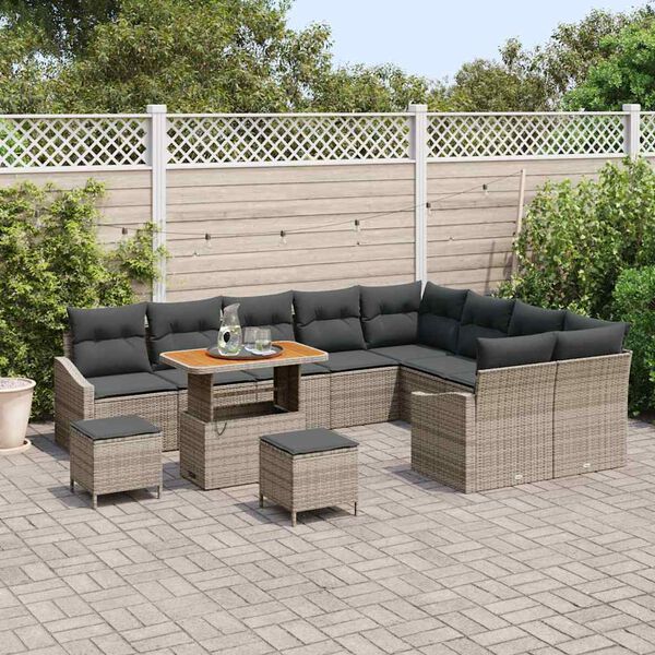 vidaXL Tuin Sofa Set met kussen 12 pcs Grijs Poly riet