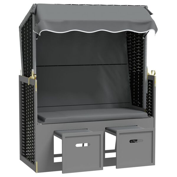 vidaXL Strandstoel met luifel poly rattan en hout antraciet en zwart