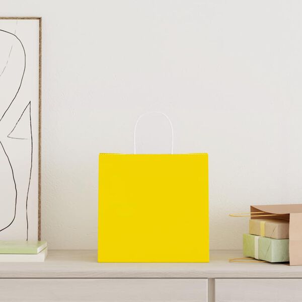 vidaXL Papieren zakken 250 st met hengsels 26x17x25 cm geel