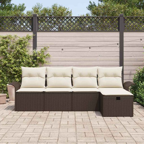 vidaXL Tuinbankenset met kussen 5 pcs Bruin en Cr&egrave;me poly rattan