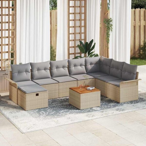 vidaXL Tuin Sofa Set met kussen met opslag 9 pcs Beige Poly riet