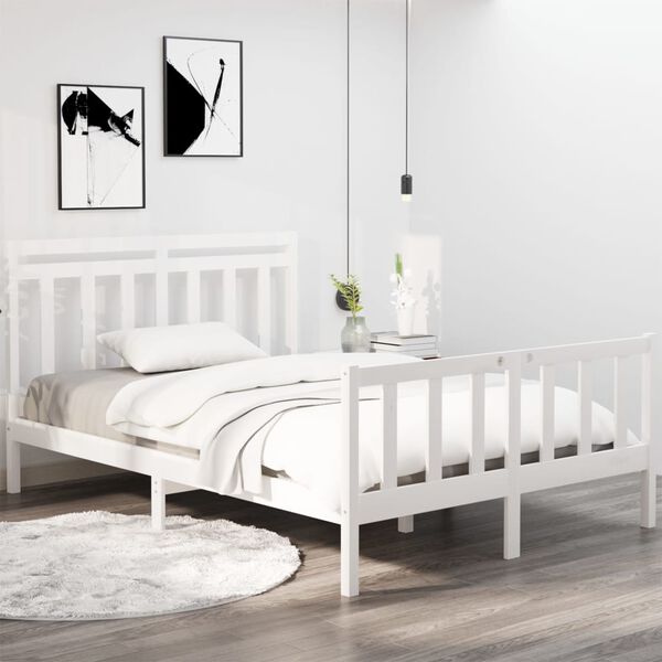 vidaXL Bedframe massief hout wit 135x190 cm