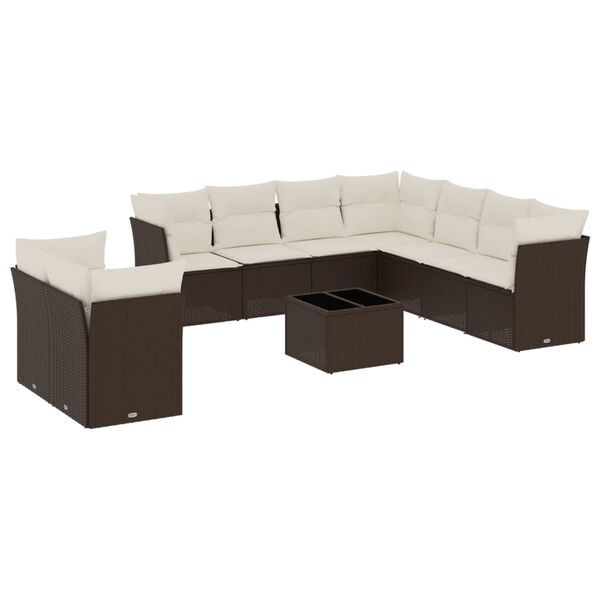 vidaXL 10-delige Loungeset met kussens poly rattan bruin
