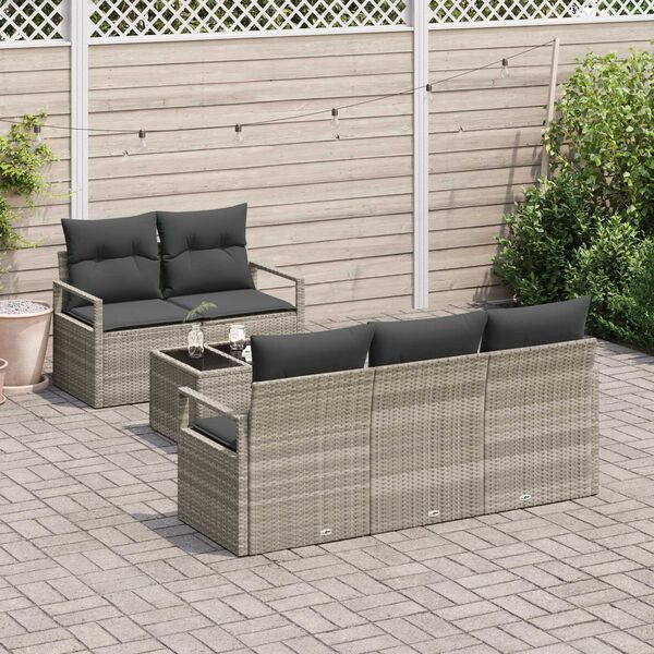 vidaXL Bankstel 6 pcs Lichtgrijs poly rattan