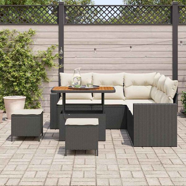 vidaXL Tuinbankenset 8 pcs Zwart poly rattan