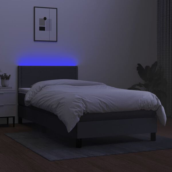 vidaXL Boxspring met matras en LED stof donkergrijs 100x200 cm