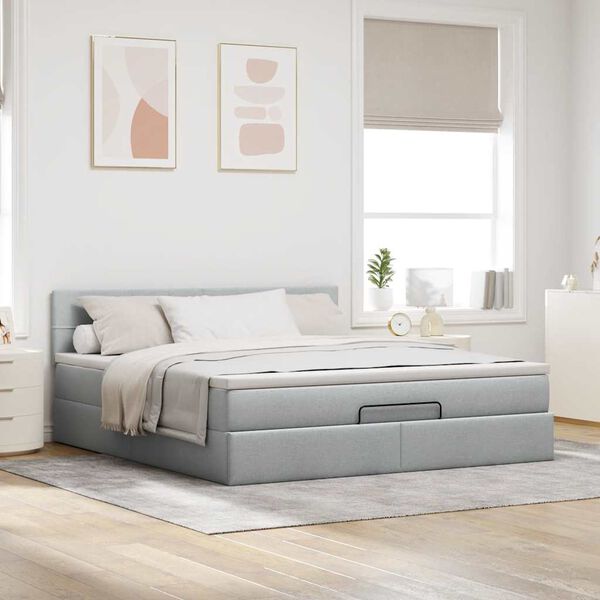 vidaXL Ottoman bed met matras en LED's 160x200 cm stof lichtgrijs