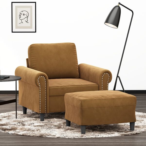vidaXL Fauteuil met voetenbank 60 cm fluweel bruin