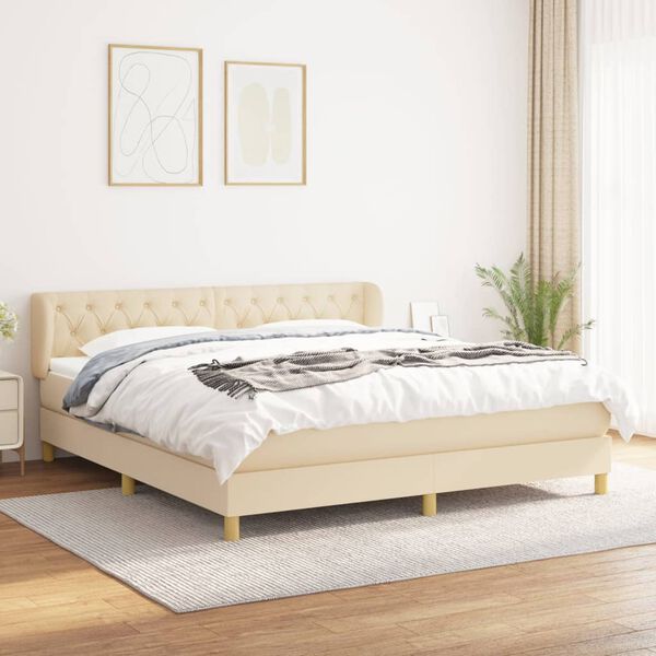 vidaXL Boxspring met matras stof cr&egrave;mekleurig 160x200 cm