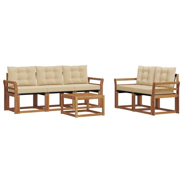 vidaXL Buiten bankenset met kussen 6 pcs Natuurlijk en Beige