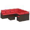 vidaXL Bankstel met kussen 9 pcs Bruin en Rood poly rattan
