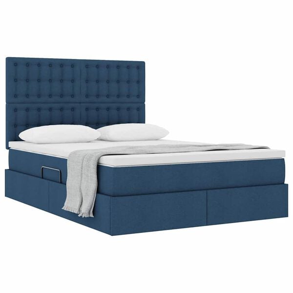 vidaXL Opslag bed met matras met matras Blauw 140 x 200 cm Polyester