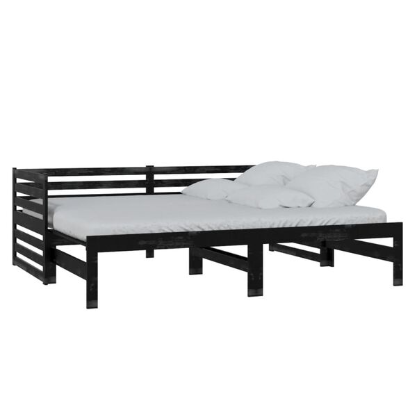 vidaXL Bedbank uitschuifbaar massief grenenhout zwart 2x(90x200) cm