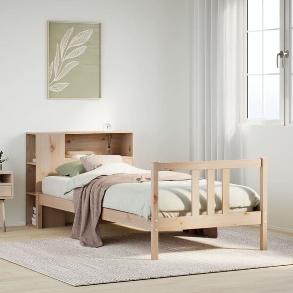 vidaXL Bed met boekenkast zonder matras massief grenenhout 90x190 cm