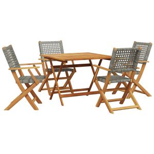 vidaXL 5-delige Tuinset poly rattan en massief hout grijs