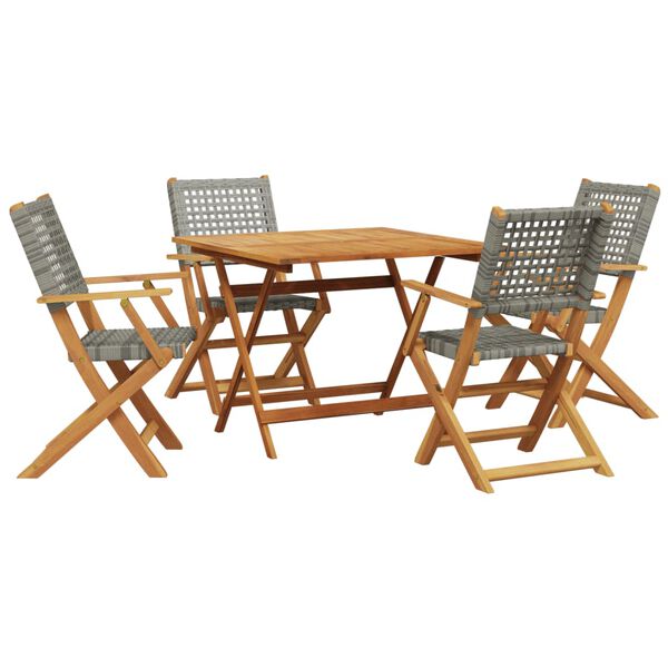 vidaXL 5-delige Tuinset poly rattan en massief hout grijs