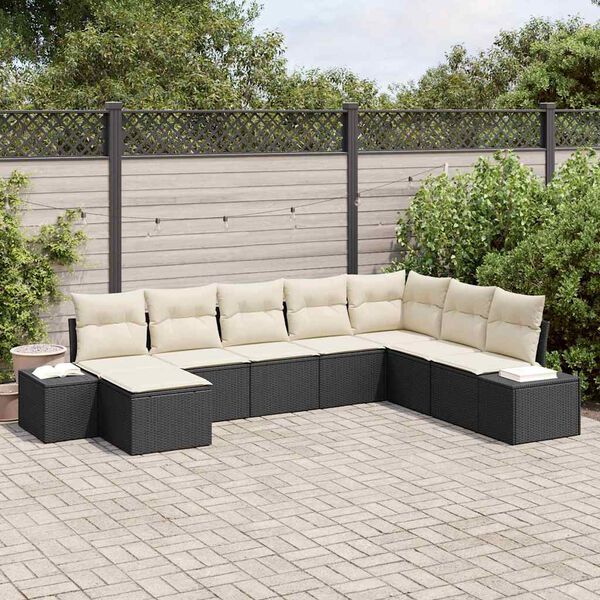 vidaXL Tuin Sofa Set met kussen 8 pcs Zwart en Cr&egrave;me poly rattan