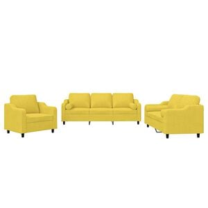 vidaXL 3-delige Loungeset met kussens stof lichtgeel