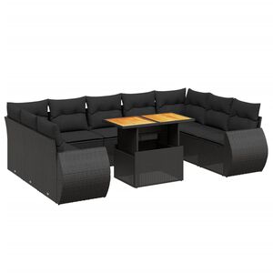 vidaXL 10-delige Loungeset met kussens poly rattan zwart