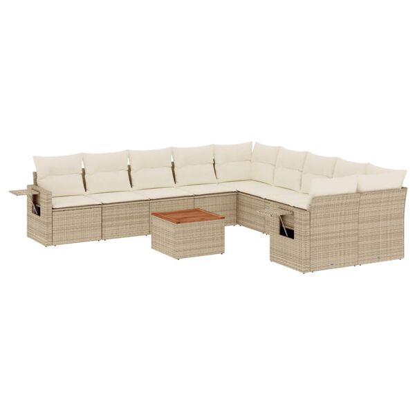 vidaXL 11-delige Tuinset met kussens poly rattan beige