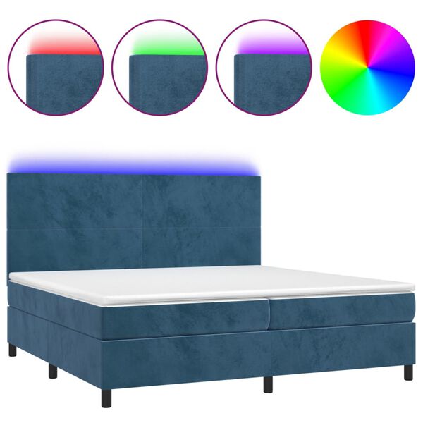 vidaXL Boxspring met matras en LED fluweel donkerblauw 200x200 cm