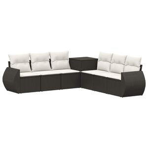 vidaXL Bankstel 7 st Zwart en Cream Wit Poly Rattan en Staal