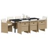 vidaXL Tuin eettafelset met kussen 9 pcs Beige poly rattan