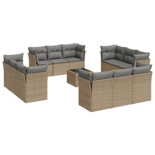 vidaXL 13-delige Loungeset met kussens poly rattan beige