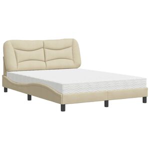 vidaXL Bed met matras "Hvar" stof cr&egrave;mekleurig 140x190 cm