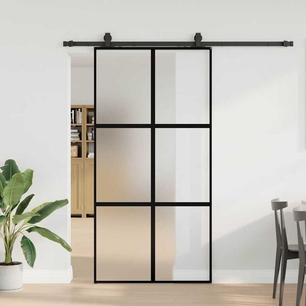 vidaXL Schuifdeur met beslagset 102,5x205 cm gehard glas zwart