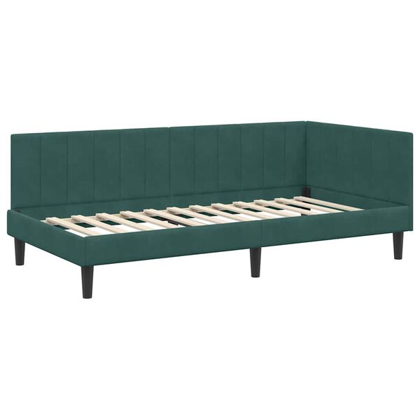 vidaXL Hoekbedframe met hoofdeinde Donkergroen 90 cm x 200 cm Fluweel