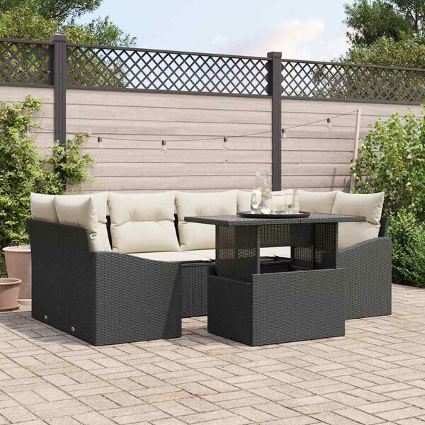 vidaXL Tuin Sofa Set met kussen 7 pcs Zwart en cr&egrave;me poly rattan