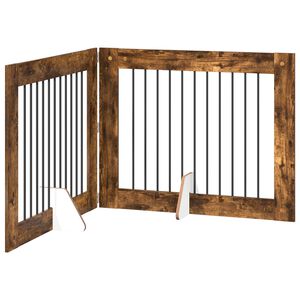 vidaXL Opvouwbaar hondenhek met standaards 2 st Gerookt eiken 200,5 cm