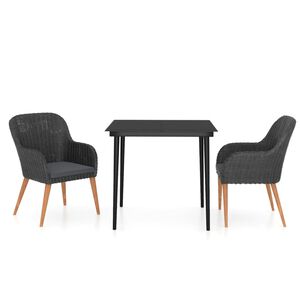 vidaXL 3-delige Tuinset met kussens zwart