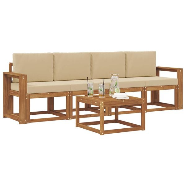 vidaXL Buiten bankenset 5 pcs Natuurlijk en Beige Massief Acaciahout