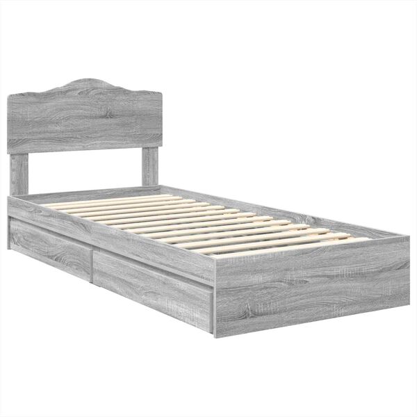 vidaXL Opslag bed met hoofdeinde Grijs Sonoma 70 x 190 cm Bewerkt hout
