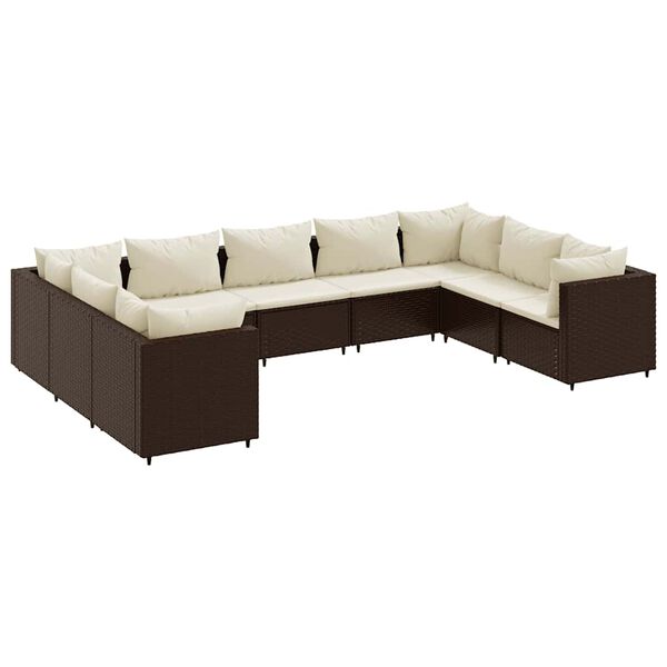 vidaXL 9-delige Loungeset met kussens poly rattan bruin