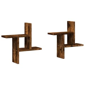 vidaXL Wandschappen 2 st 38x12x38 cm bewerkt hout gerookt eikenkleurig