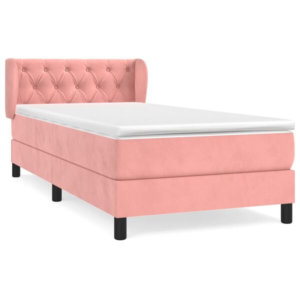 vidaXL Boxspring met matras fluweel roze 80x200 cm
