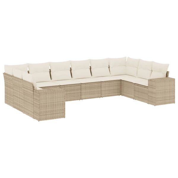 vidaXL 10-delige Loungeset met kussens poly rattan beige