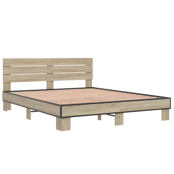 vidaXL Bedframe bewerkt hout metaal sonoma eikenkleurig 160x200 cm