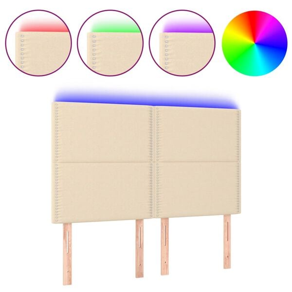 vidaXL Hoofdbord LED 144x5x118/128 cm stof cr&egrave;mekleurig