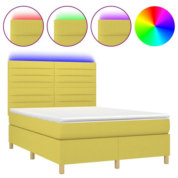 vidaXL Boxspring met matras en LED stof groen 140x190 cm
